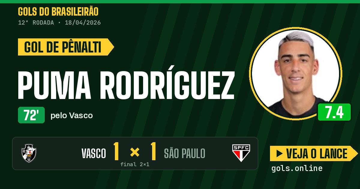 Gol de Puma Rodríguez aos 72 minutos em Vasco 2 x 1 São Paulo