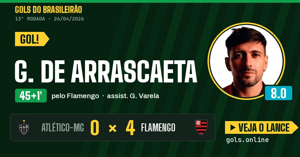 Gol de G. de Arrascaeta aos 45+1 minutos em Atlético-MG 0 x 4 Flamengo