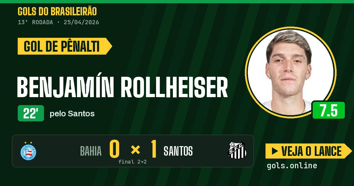 Gol de Benjamín Rollheiser aos 22 minutos em Bahia 2 x 2 Santos