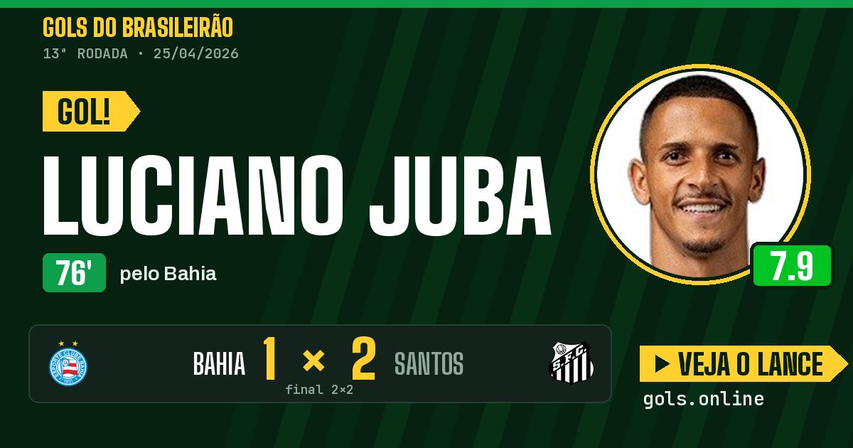 Gol de Luciano Juba aos 76 minutos em Bahia 2 x 2 Santos