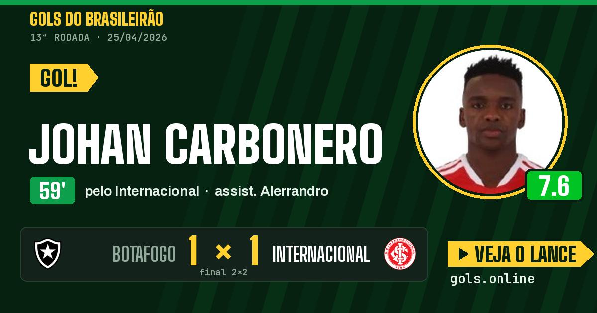 Gol de Johan Carbonero aos 59 minutos em Botafogo 2 x 2 Internacional
