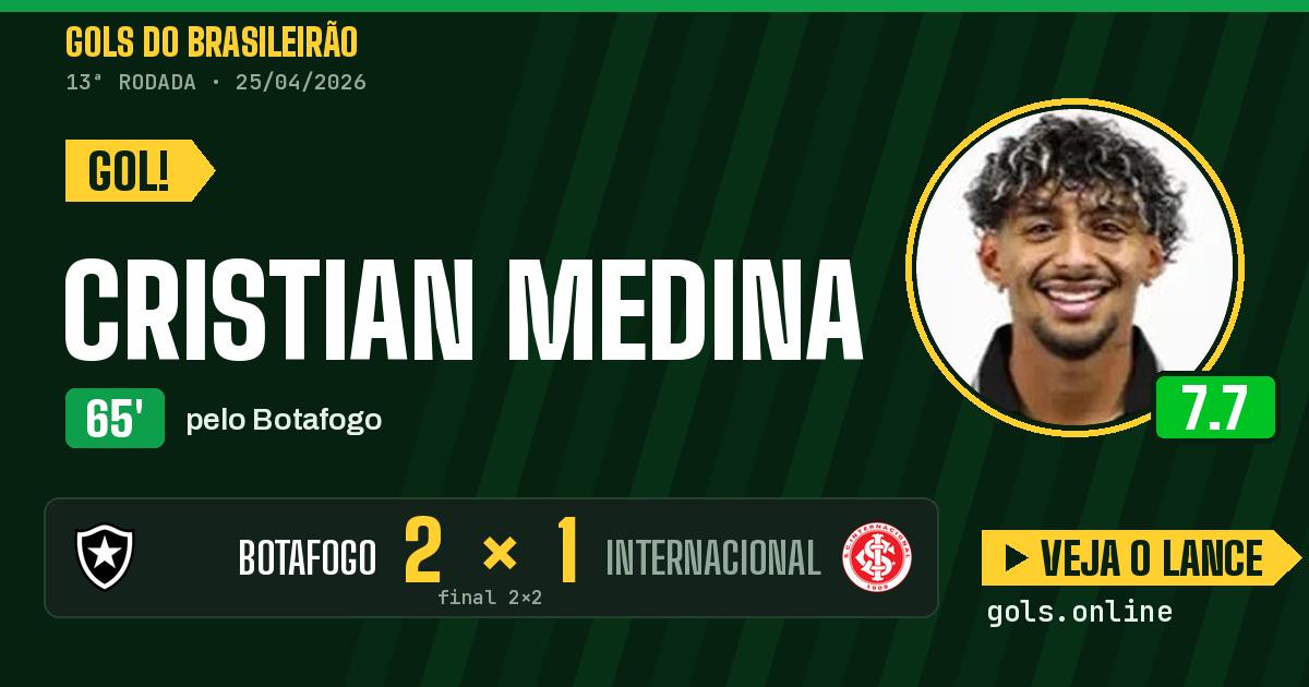 Gol de Cristian Medina aos 65 minutos em Botafogo 2 x 2 Internacional