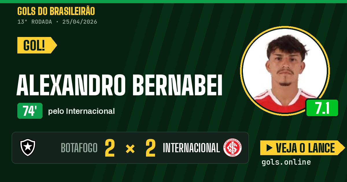 Gol de Alexandro Bernabei aos 74 minutos em Botafogo 2 x 2 Internacional