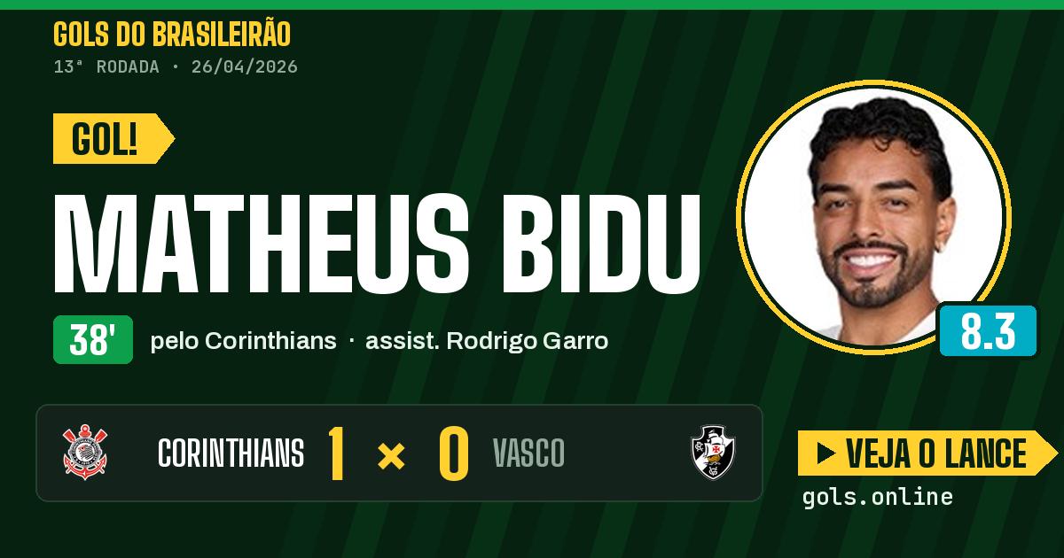 Gol de Matheus Bidu aos 38 minutos em Corinthians 1 x 0 Vasco