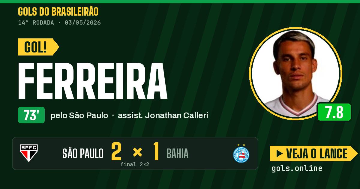 Gol de Ferreira aos 73 minutos em São Paulo 2 x 2 Bahia