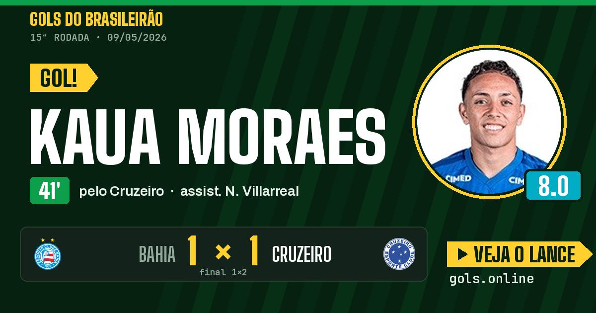 Gol de Kaua Moraes aos 41 minutos em Bahia 1 x 2 Cruzeiro