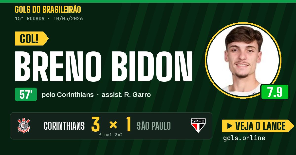 Gol de Breno Bidon aos 57 minutos em Corinthians 3 x 2 São Paulo
