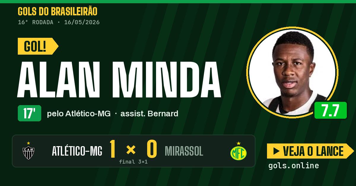 Gol de Alan Minda aos 17 minutos em Atlético-MG 3 x 1 Mirassol
