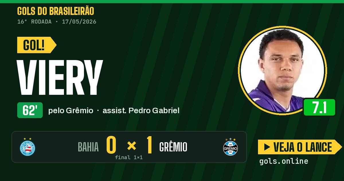 Gol de Viery aos 62 minutos em Bahia 1 x 1 Grêmio