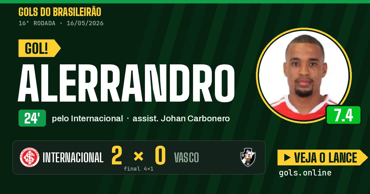 Gol de Alerrandro aos 24 minutos em Internacional 4 x 1 Vasco