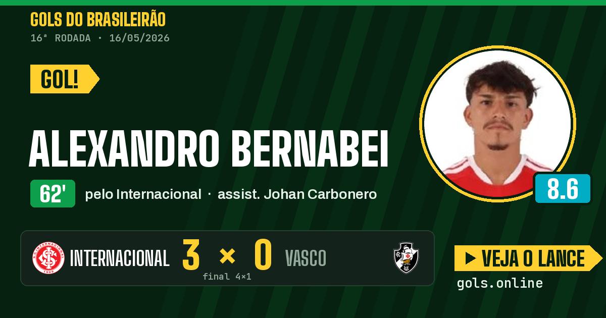 Gol de Alexandro Bernabei aos 62 minutos em Internacional 4 x 1 Vasco