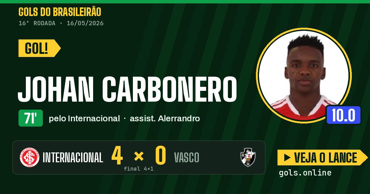 Gol de Johan Carbonero aos 71 minutos em Internacional 4 x 1 Vasco