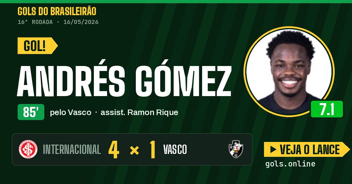 Gol de Andrés Gómez aos 85 minutos em Internacional 4 x 1 Vasco