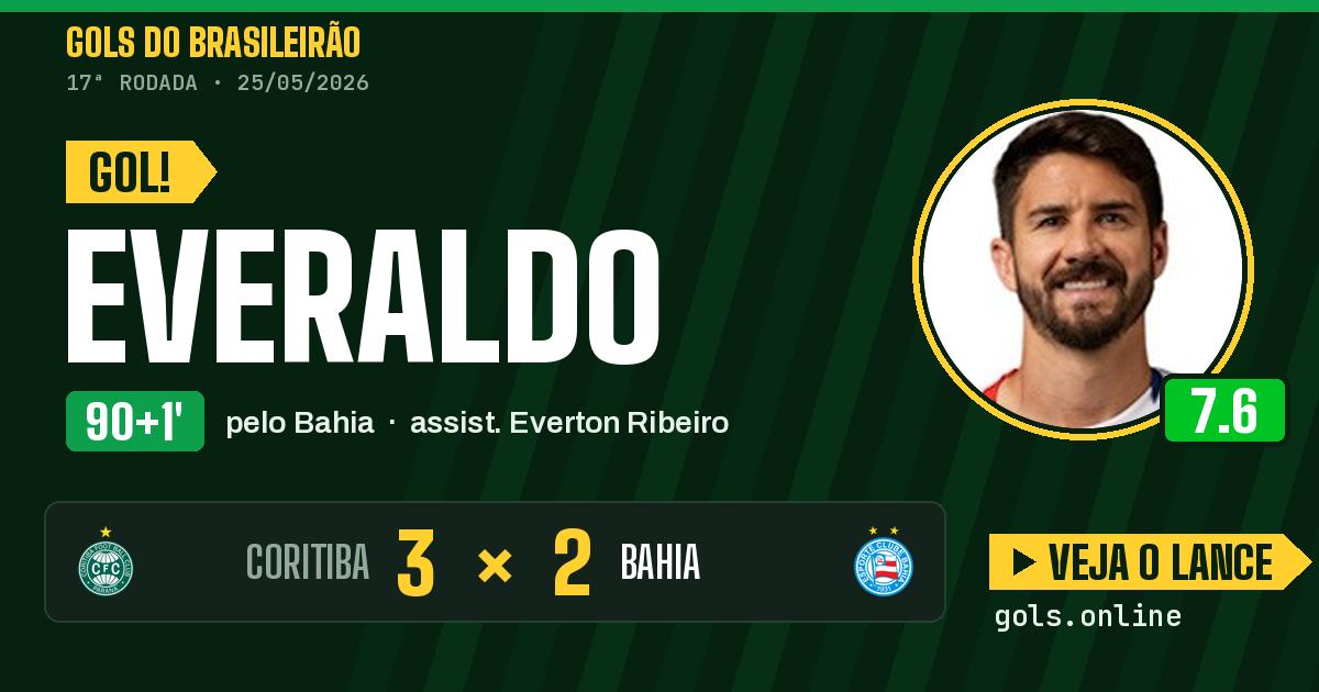Gol de Everaldo aos 90+1 minutos em Coritiba 3 x 2 Bahia