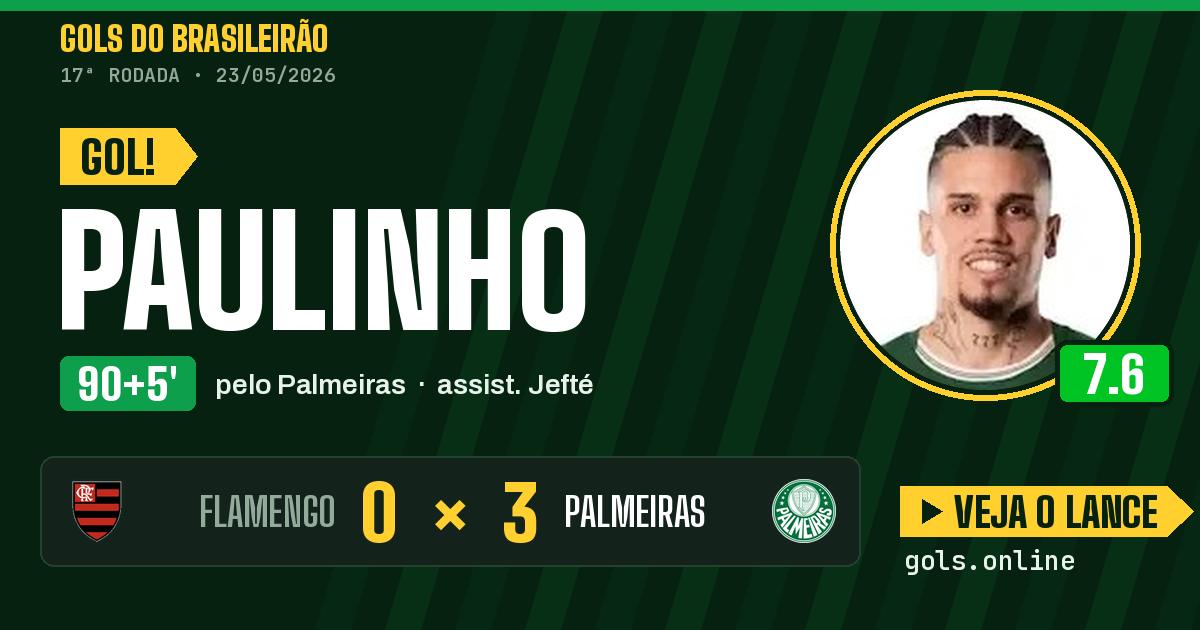 Gol de Paulinho aos 90+5 minutos em Flamengo 0 x 3 Palmeiras