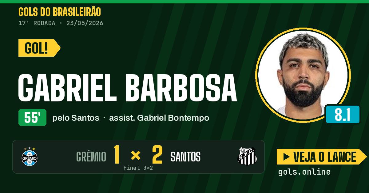 Gol de Gabriel Barbosa aos 55 minutos em Grêmio 3 x 2 Santos