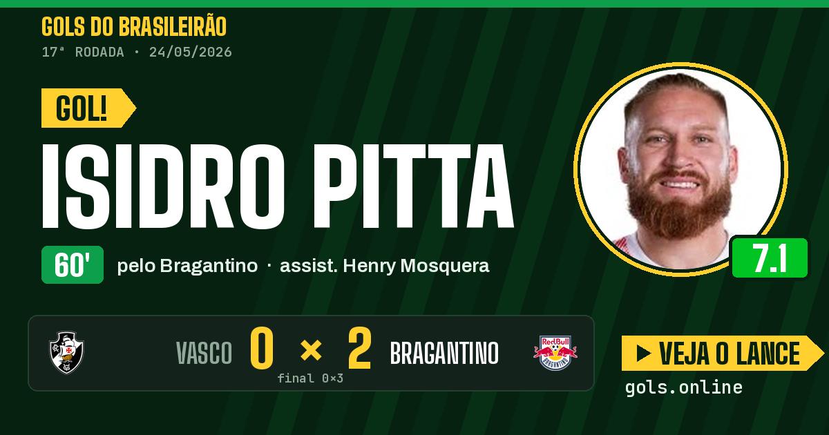 Gol de Isidro Pitta aos 60 minutos em Vasco 0 x 3 Bragantino