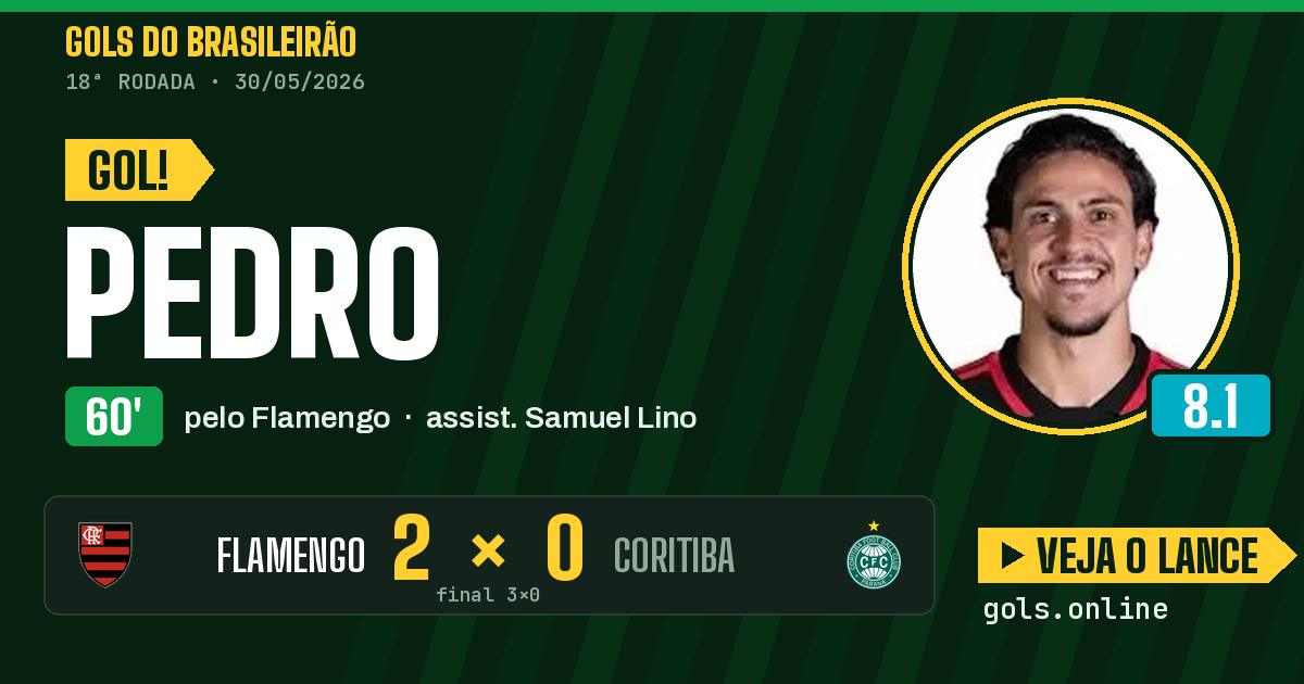 Gol de Pedro aos 60 minutos em Flamengo 3 x 0 Coritiba