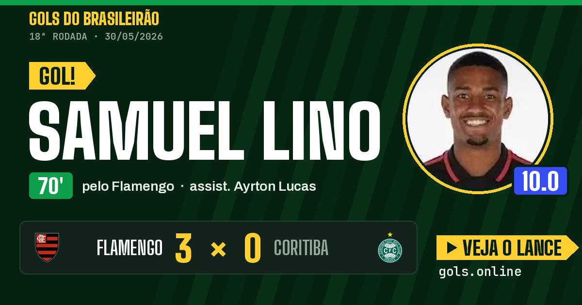 Gol de Samuel Lino aos 70 minutos em Flamengo 3 x 0 Coritiba