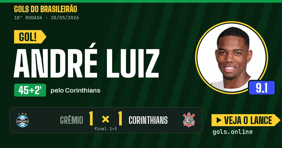 Gol de André Luiz aos 45+2 minutos em Grêmio 1 x 3 Corinthians
