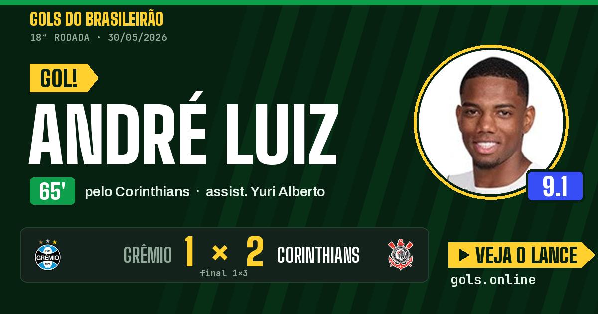 Gol de André Luiz aos 65 minutos em Grêmio 1 x 3 Corinthians