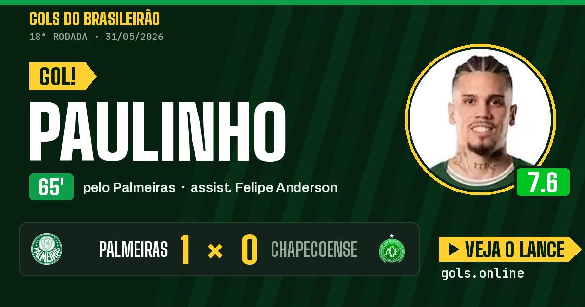 Gol de Paulinho aos 65 minutos em Palmeiras 1 x 0 Chapecoense