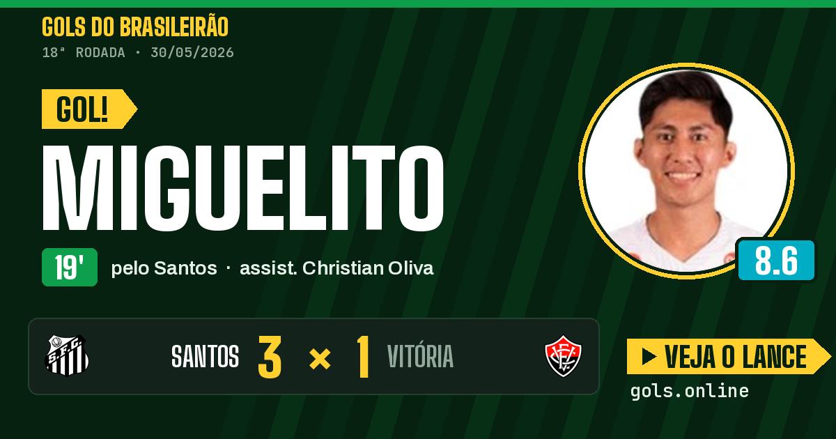 Gol de Miguelito aos 19 minutos em Santos 3 x 1 Vitória