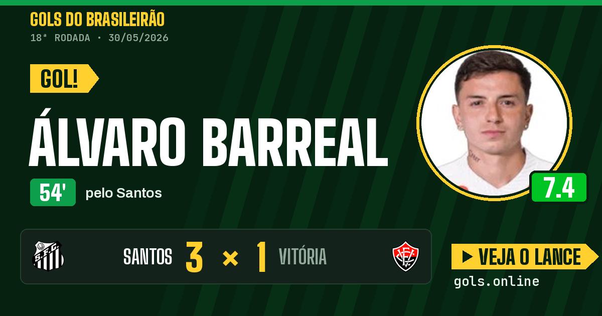 Gol de Álvaro Barreal aos 54 minutos em Santos 3 x 1 Vitória