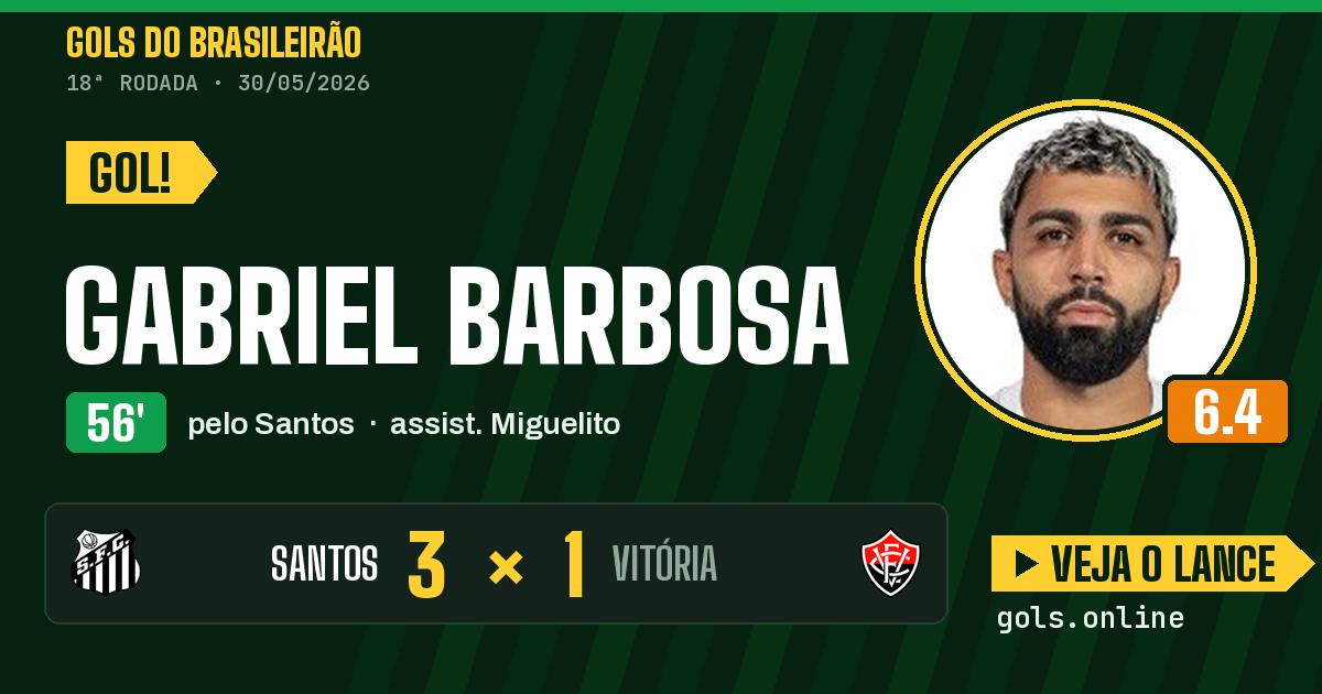 Gol de Gabriel Barbosa aos 56 minutos em Santos 3 x 1 Vitória
