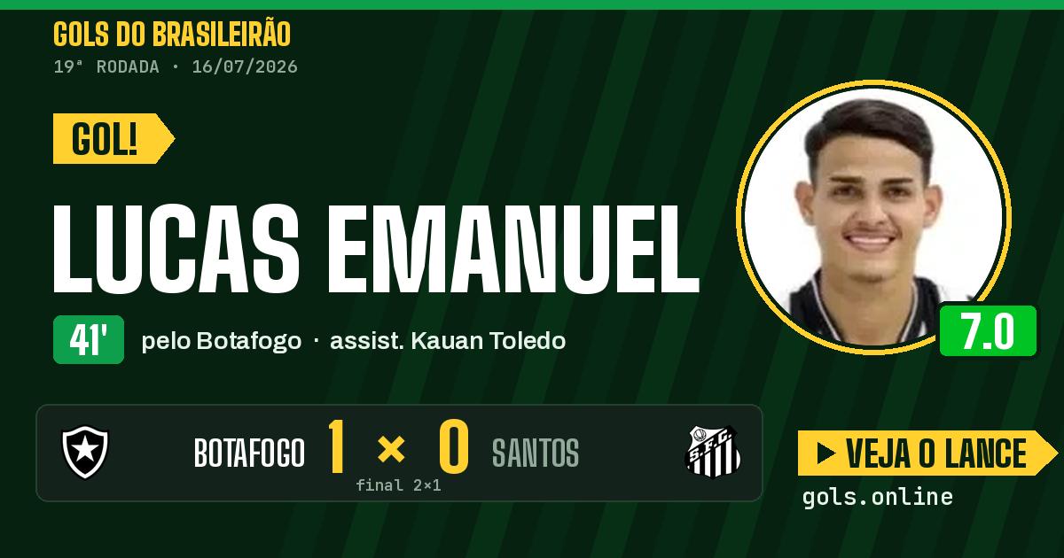 Gol de Lucas Emanuel aos 41 minutos em Botafogo 2 x 1 Santos