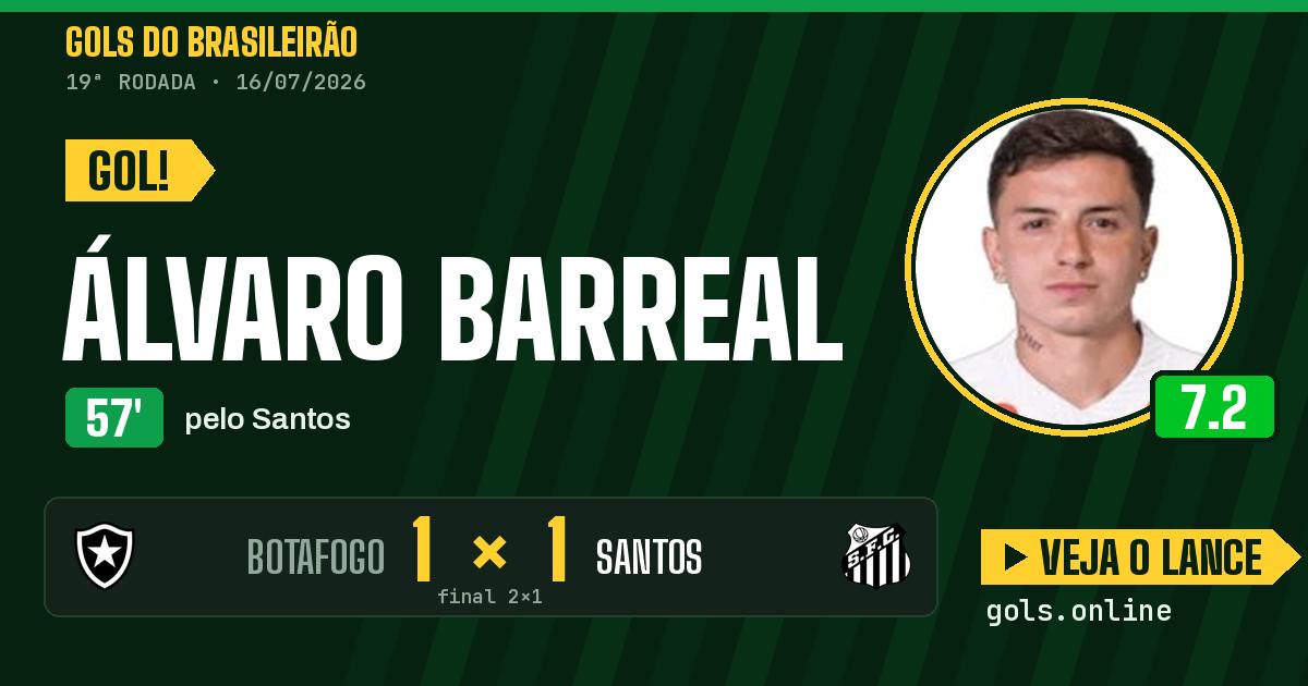 Gol de Álvaro Barreal aos 57 minutos em Botafogo 2 x 1 Santos