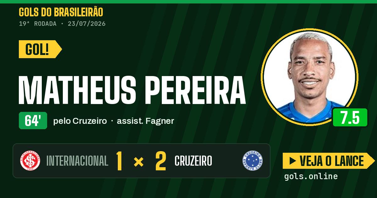 Gol de Matheus Pereira aos 64 minutos em Internacional 1 x 2 Cruzeiro
