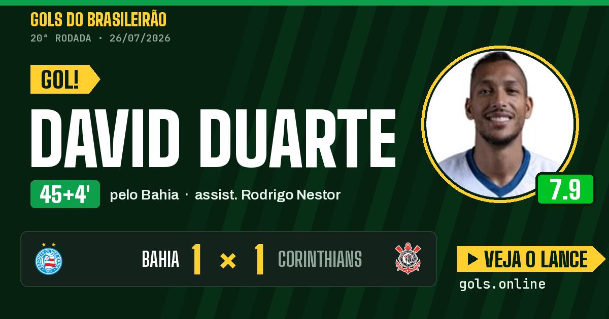 Gol de David Duarte aos 45+4 minutos em Bahia 1 x 1 Corinthians