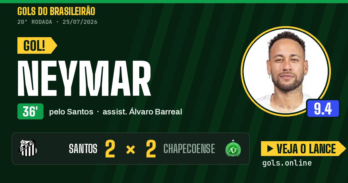 Gol de Neymar aos 36 minutos em Santos 2 x 2 Chapecoense