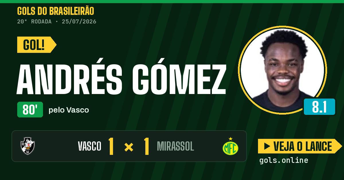Gol de Andrés Gómez aos 80 minutos em Vasco 1 x 1 Mirassol