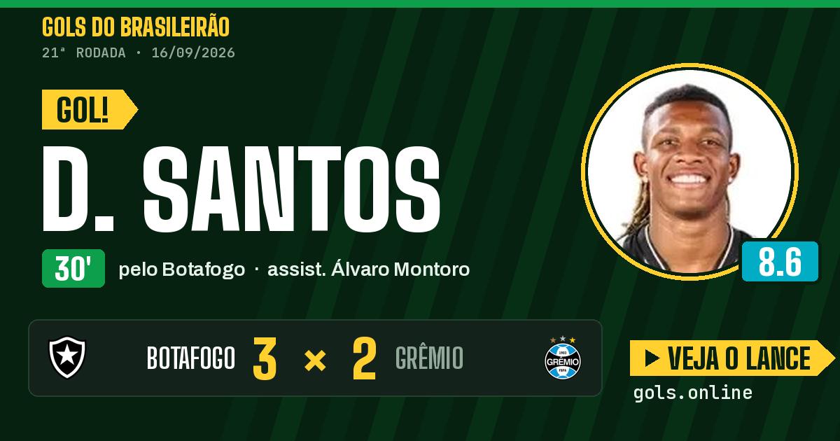 Gol de D. Santos aos 30 minutos em Botafogo 3 x 2 Grêmio