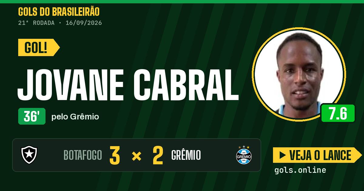Gol de Jovane Cabral aos 36 minutos em Botafogo 3 x 2 Grêmio