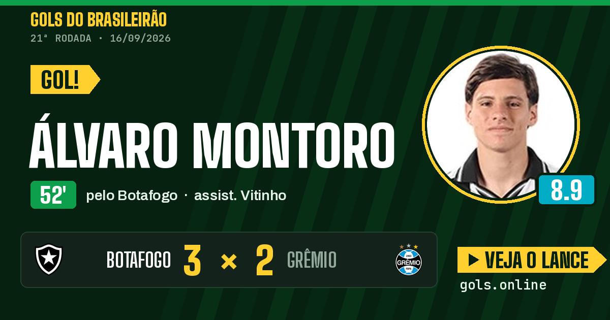 Gol de Álvaro Montoro aos 52 minutos em Botafogo 3 x 2 Grêmio