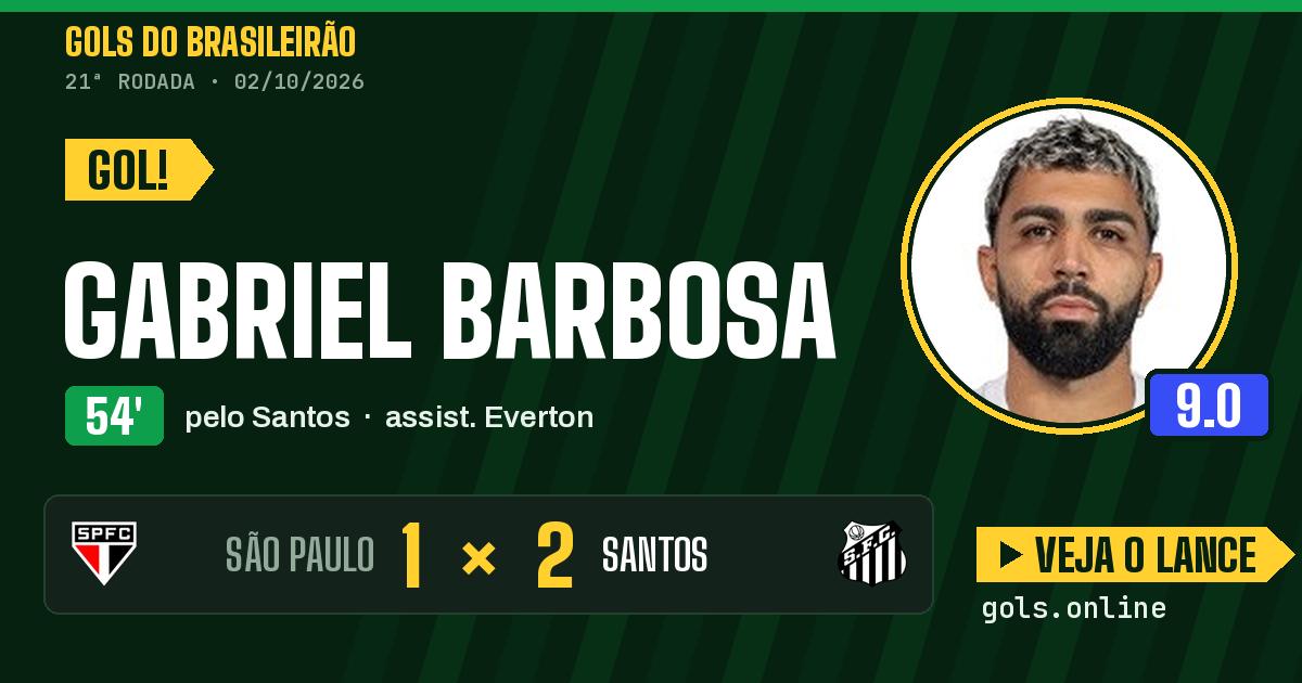 Gol de Gabriel Barbosa aos 54 minutos em São Paulo 1 x 2 Santos