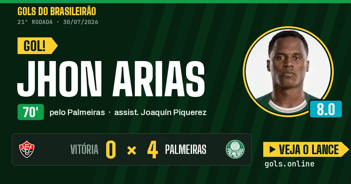 Gol de Jhon Arias aos 70 minutos em Vitória 0 x 4 Palmeiras