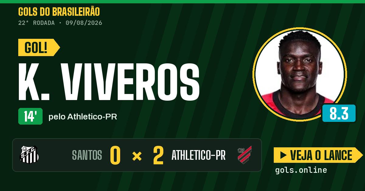 Gol de K. Viveros aos 14 minutos em Santos 0 x 2 Athletico-PR