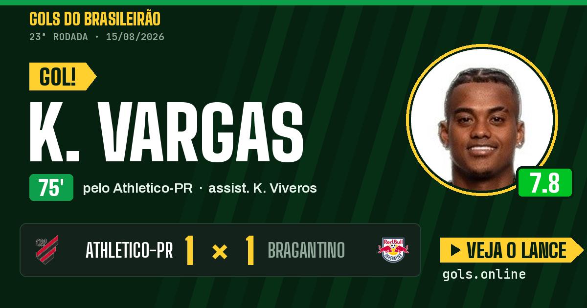 Gol de K. Vargas aos 75 minutos em Athletico-PR 1 x 1 Bragantino