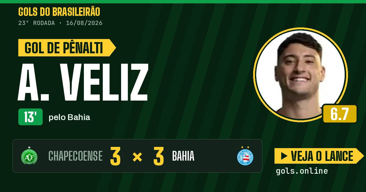 Gol de A. Veliz aos 13 minutos em Chapecoense 3 x 3 Bahia