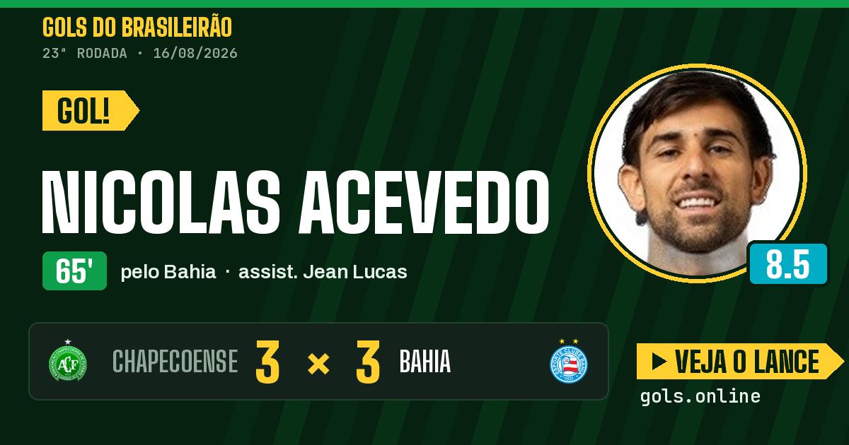 Gol de Nicolas Acevedo aos 65 minutos em Chapecoense 3 x 3 Bahia