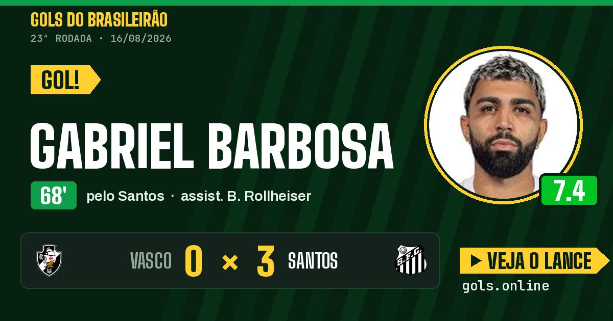 Gol de Gabriel Barbosa aos 68 minutos em Vasco 0 x 3 Santos