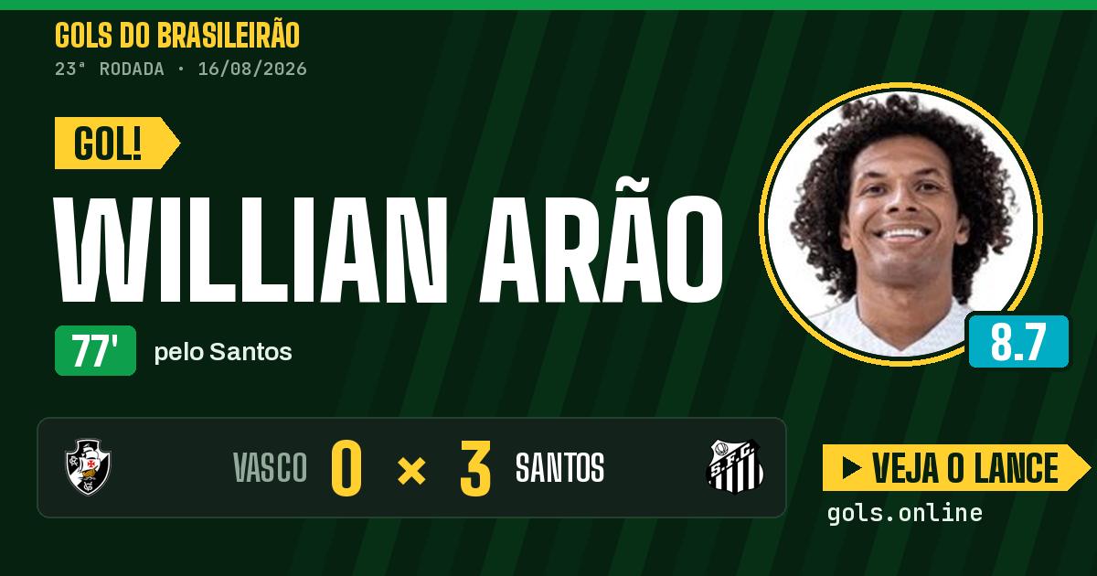 Gol de Willian Arão aos 77 minutos em Vasco 0 x 3 Santos