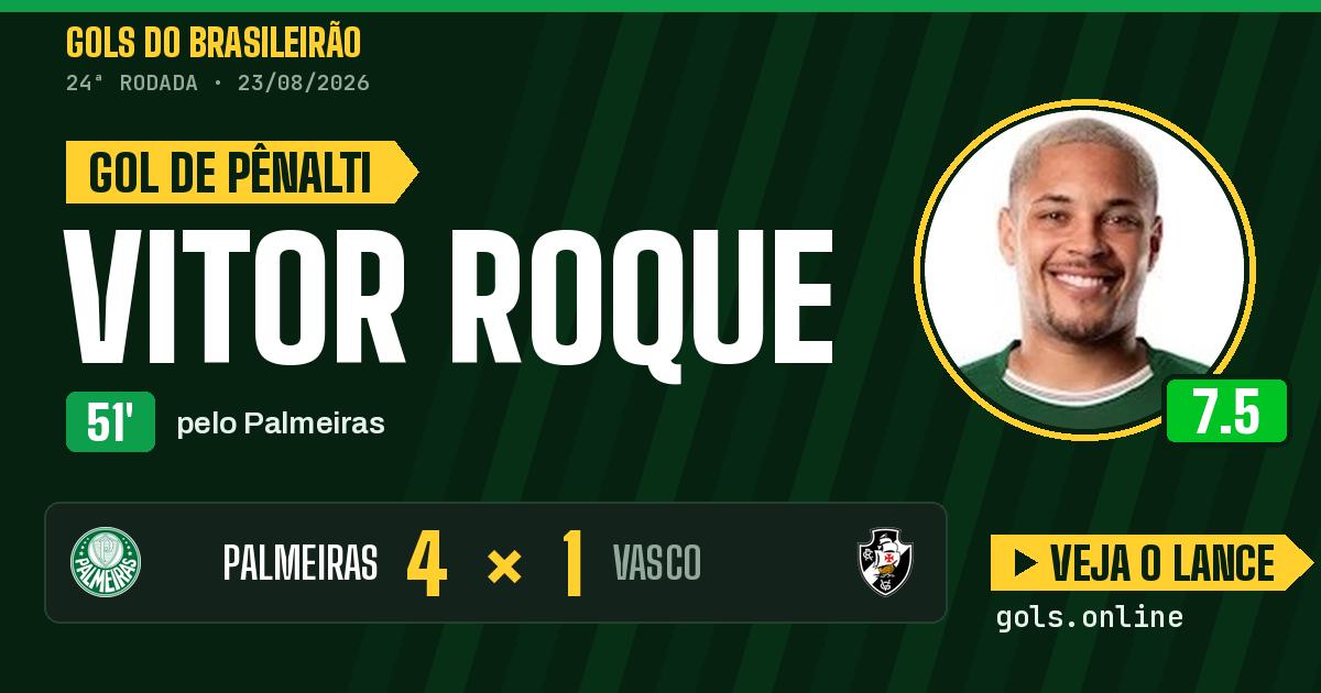 Gol de Vitor Roque aos 51 minutos em Palmeiras 4 x 1 Vasco