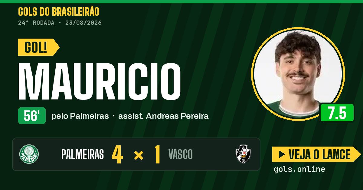 Gol de Mauricio aos 56 minutos em Palmeiras 4 x 1 Vasco