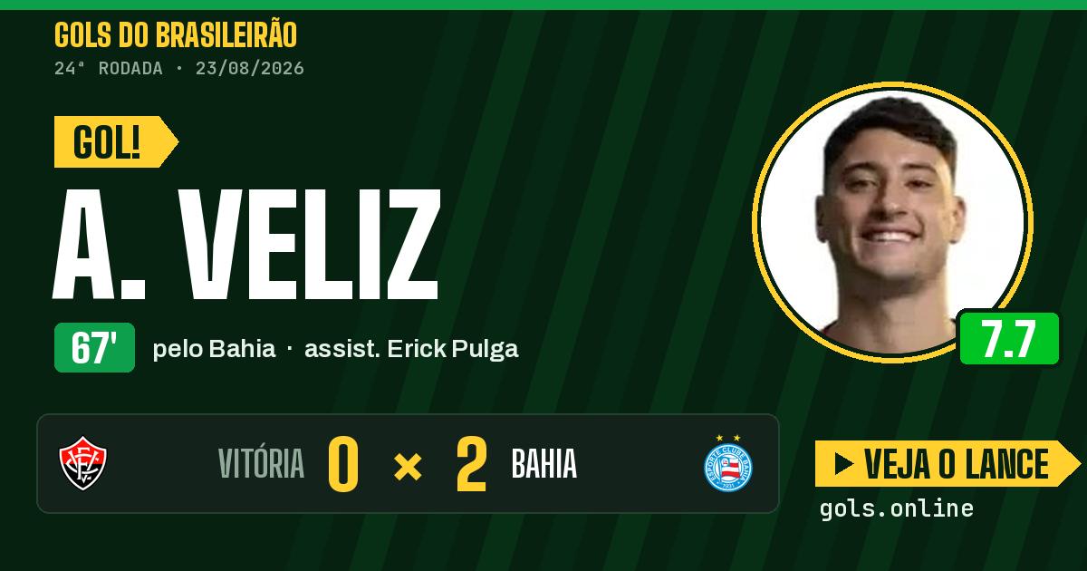 Gol de A. Veliz aos 67 minutos em Vitória 0 x 2 Bahia