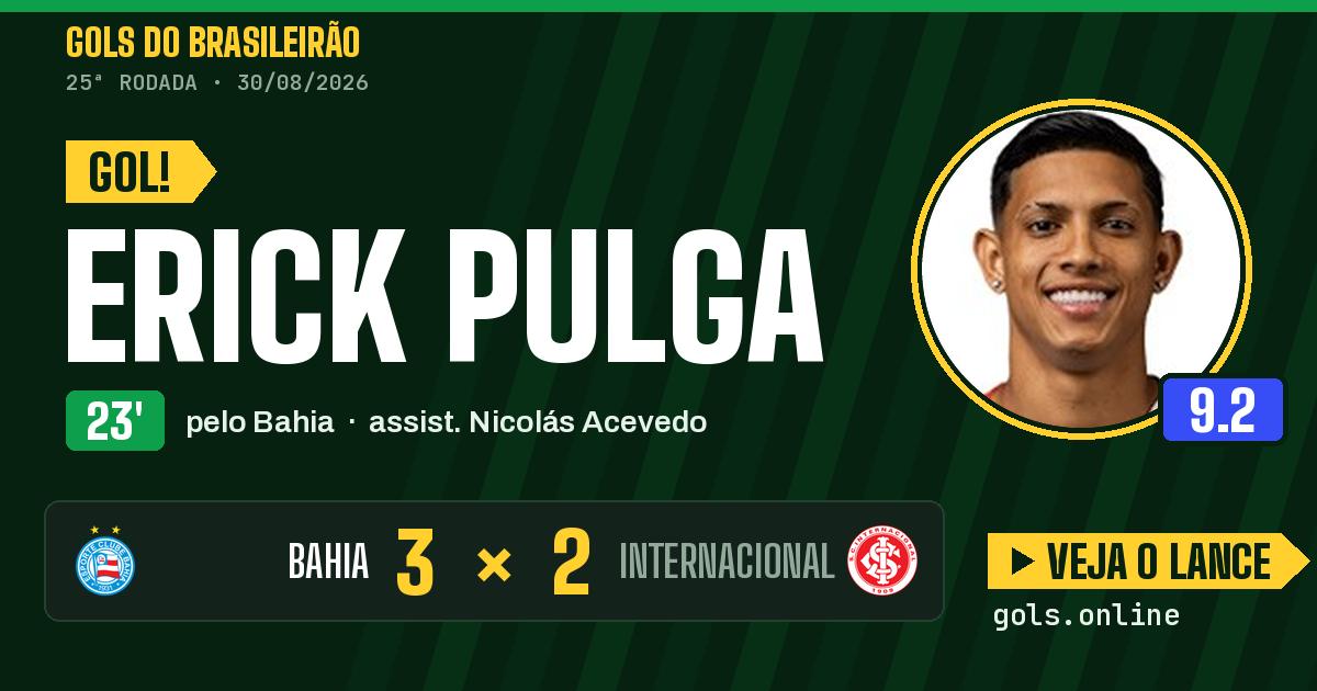Gol de Erick Pulga aos 23 minutos em Bahia 3 x 2 Internacional
